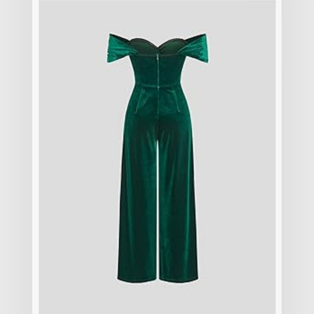 CIDER Women's Velvet Off-shoulder Solid Ruched Jumpsuit Sz L - Picture 3 of 7